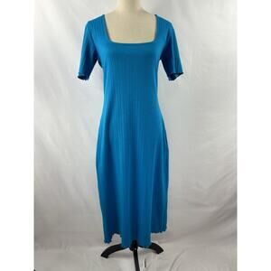 Wray Gwen Dress Aqua Blue Teal Large Short Sleeve Pima Cotton Ribbed Scoop Neck